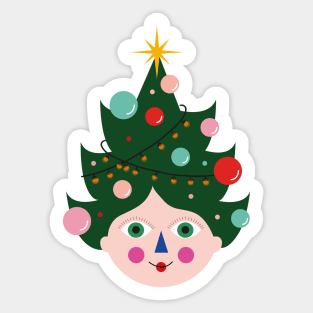 Vintage colorful cute funny Christmas tree avatar Sticker